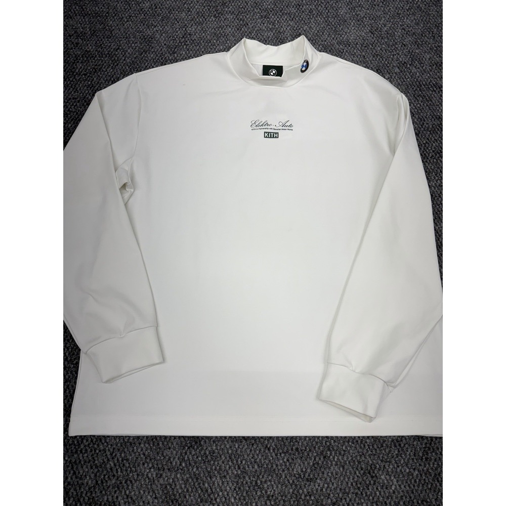 KITH Men's Large BMW Long Sleeve Mock Neck Shirt White Elektro Auto